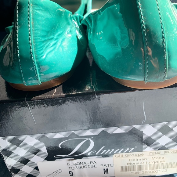 Delman turquoise patent leather 'Mona' flats - Picture 2 of 7